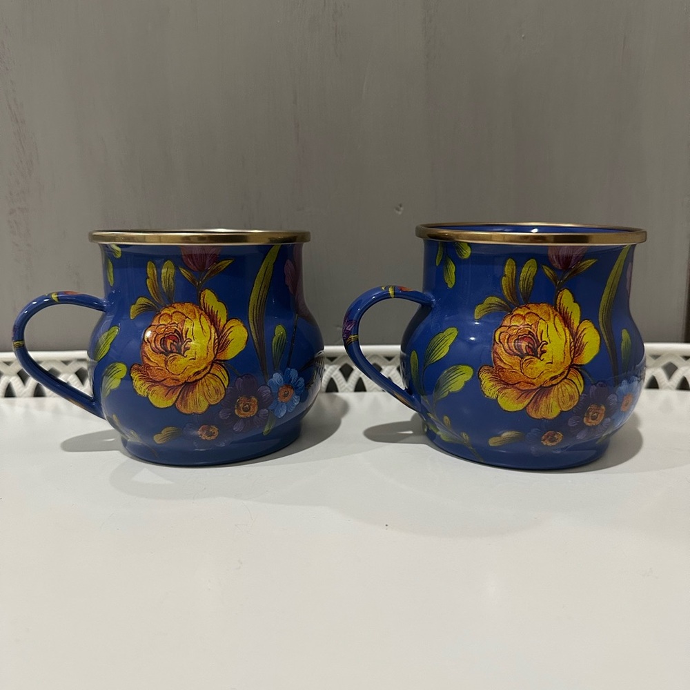Mackenzie Childs Lapis Blue Flower Market Mug Bundle